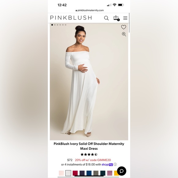 PinkBlush Ivory Solid Off Shoulder Maternity Maxi Dress, Small - Picture 1 of 4